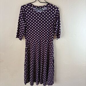 Oxiuly Fashion NWT Purple Cream Polka Dot Dress Elbow Sleeves Knit Large